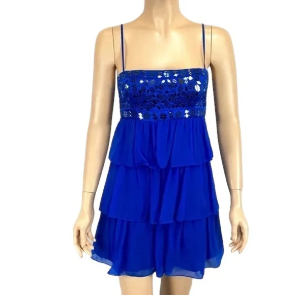 sachin and babi light blue dress Bcbgmaxazria Flounced Ruffle Cocktail Dress In Light Crystal Blue